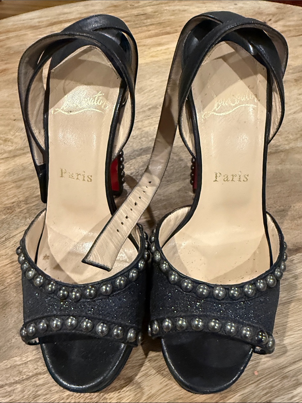 Christian Louboutin Black Beaded Open-Toe High Heels